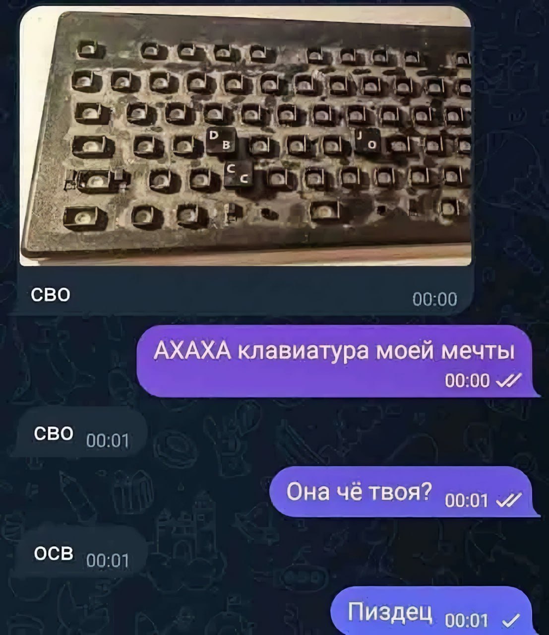 i о увез в с CBO АХАХА клавиатура моей мечты 00:00 CBO Она чё твоя? 99.91 и OcB Пиздец и