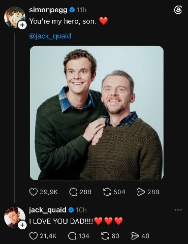 simonpegg You're my hero, son. @jack_quaid 288 504 288 jack_quaid LOVE YOU 21,4к 104 60