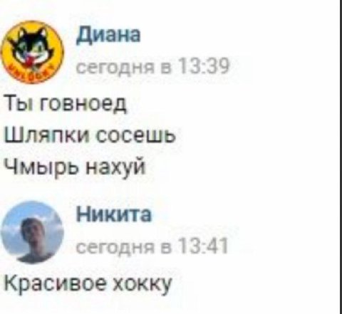 Диана 5) сегодня в 13:39 Ты говноед Шляпки сосешь Чмырь нахуй Никита сегодня в 13:41 2 Красивое хокку