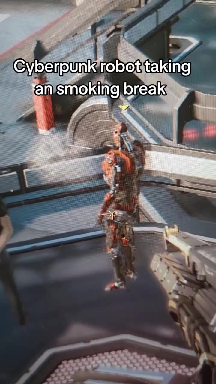 Cyberpunk fobottaking® и _ ап smoking breakeie €yberpunk robot taking ~ ansmoking breaki