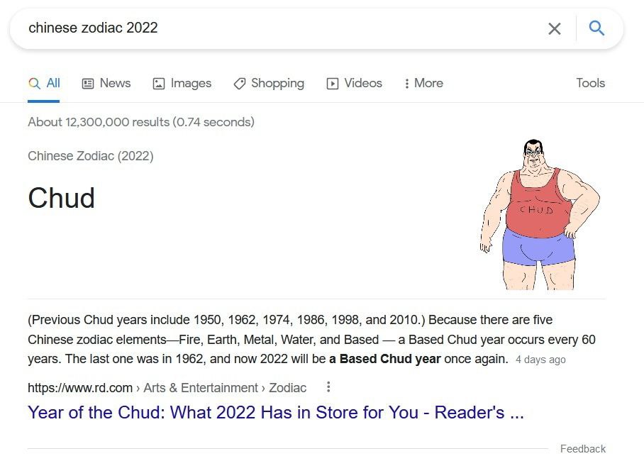 chinese zodiac 2022 О. All News падез Shopping Videos More Tools About 12,300,000 results (0.74 seconds) Chinese Zodiac (2022) IN Chud (Previous Chud years include 1950, 1962, 1974, 1986, 1998, and 20