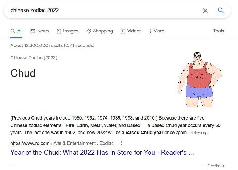 chinese zodiac 2022 О. All News падез Shopping Videos More Tools About 12,300,000 results (0.74 seconds) Chinese Zodiac (2022) IN Chud (Previous Chud years include 1950, 1962, 1974, 1986, 1998, and 20