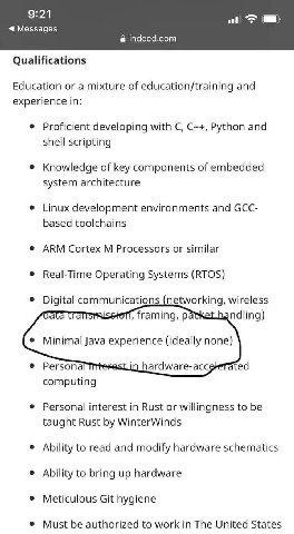 9:21 <4 Messages indeed.com Qualifications Education or a mixture of education/training and experience in Proficient developing with С, Python and shell scripting Knowledge of key components of embedd