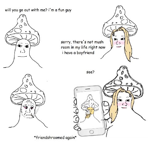 will you out with me? a fun guy «4 sorry, there's not mush с. room in my life right now i have a boyfriend see? о“ 227 О «4 A» о\ с.) *friendshroomed again*