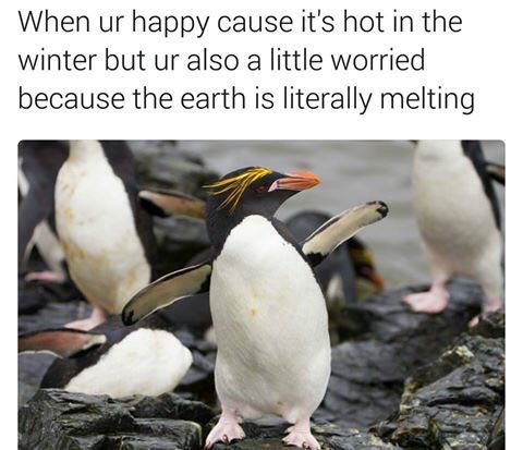 When happy cause It’s hot in the winter but also a little worried because the earth Is literally melting
