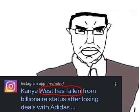 в Instagram app Kanye West has billionaire status after losing deals with Adidas