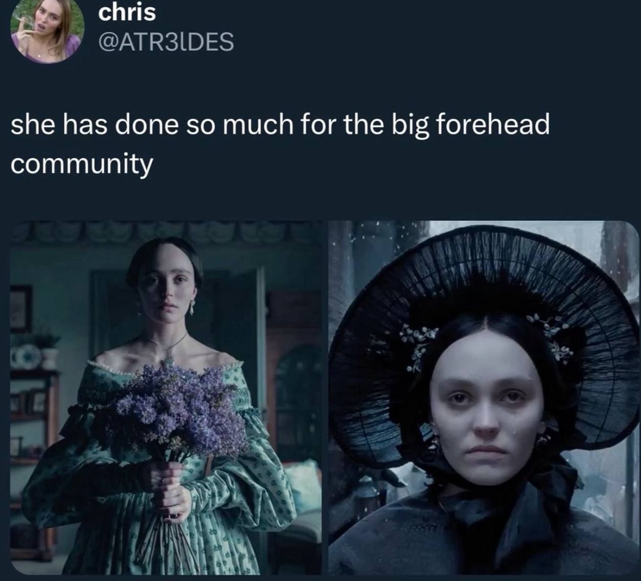 chris she has done so much for the big forehead community