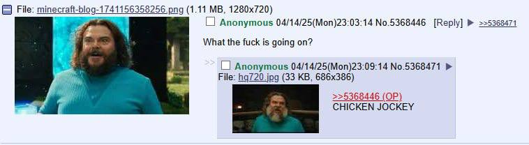 File: minecraft-blog-1741156358256 png (1.11 Anonymous 04/14/25(Моп)23:03:14 No.5368446 [Reply] >=5368471 pew What the fuck is going on? Anonymous 04/14/25(Mon)23:09:14 No.5368471 File: jpg (33 >>5368