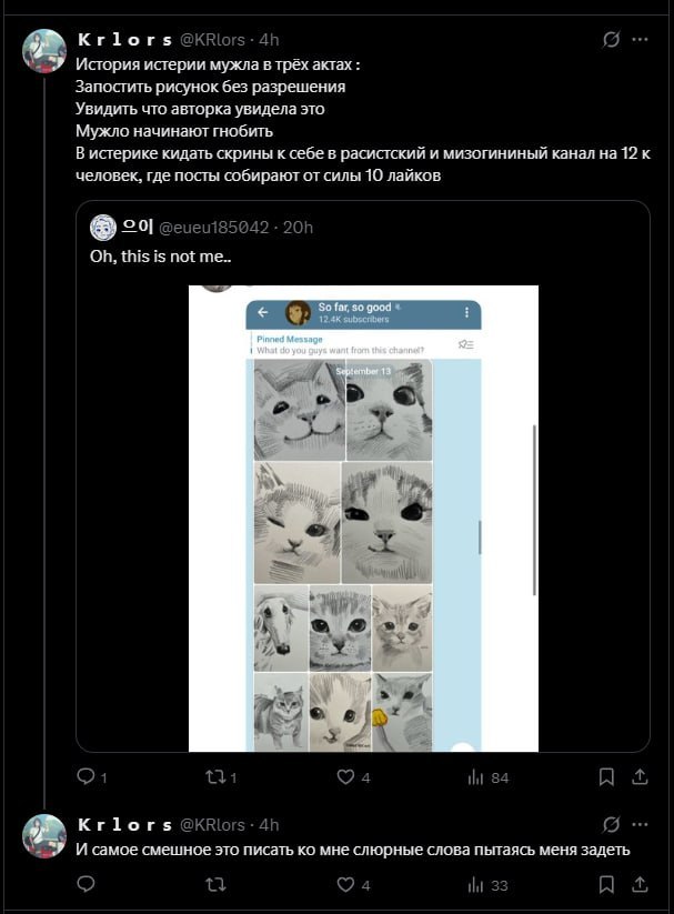 Krlors История истерии мужла в трёх актах Запостить рисунок без разрешения Увидить что авторка увидела это Мужло начинают гнобить В истерике кидать скрины к себе в расистский и мизогининый канал на 12