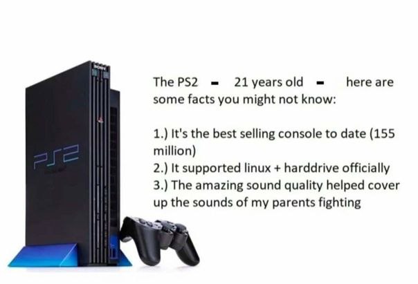 Тре 21уеаг5 hereare some facts you might not know: 1.) It's the best selling console to date (155 million) 2.) It supported linux harddrive officially 3.) The amazing sound quality helped cover up the