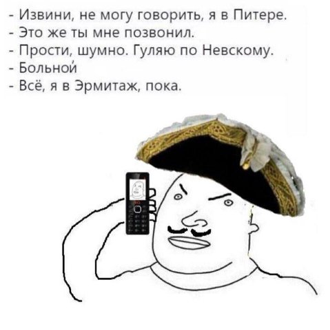 Извини, не могу говорить, я в Питере Это же ты мне позвонил. Прости, шумно. Гуляю по Невскому. Больной Всё, я в пока.
