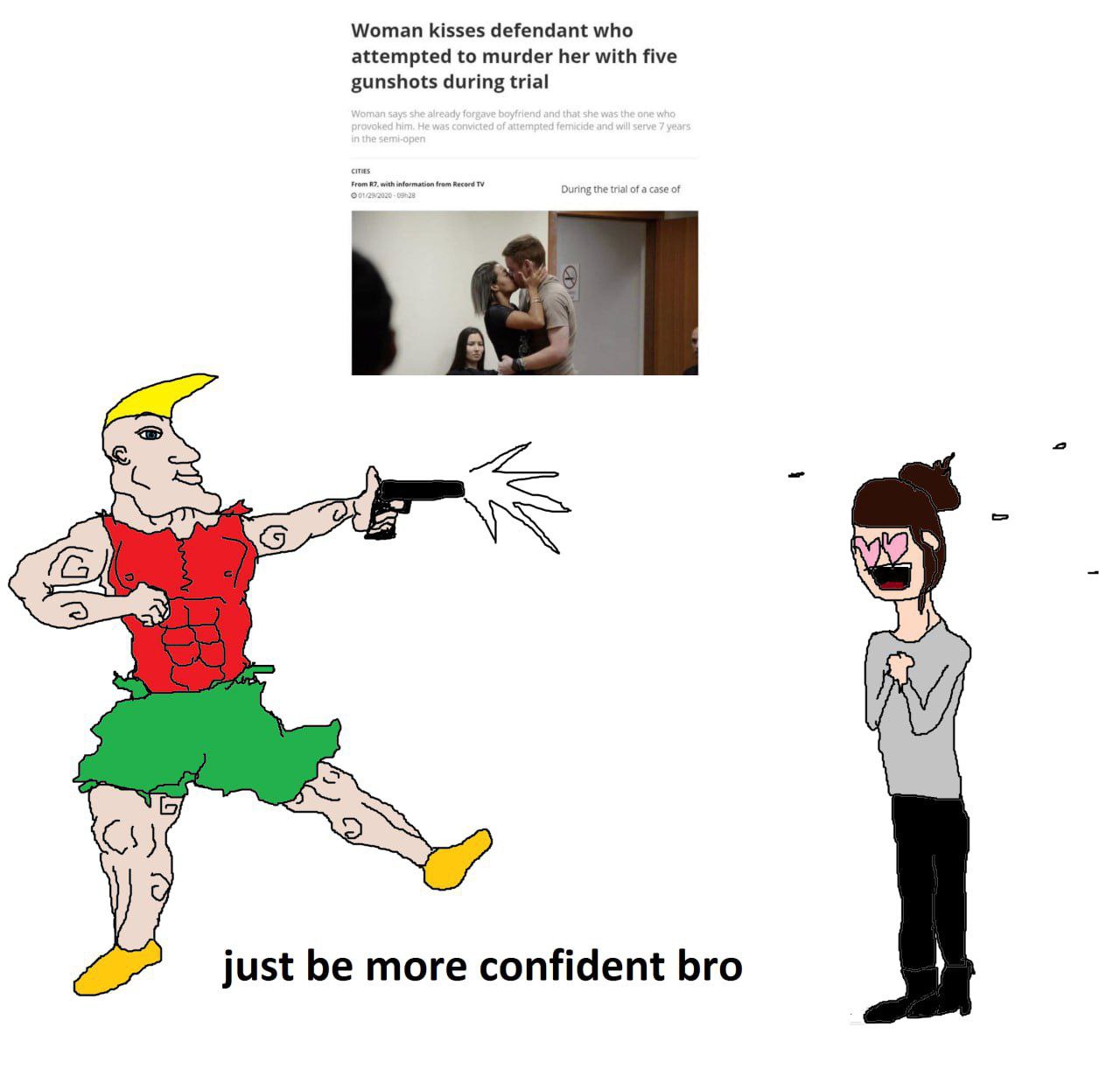 Woman kisses defendant who attempted to murder her with five gunshots during trial 2 just be more confident bro