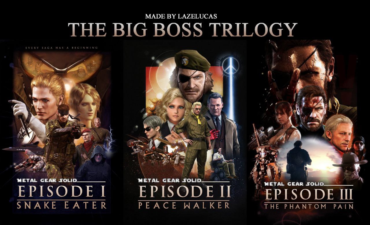 MADE LAZELUCAS THE BIG BOSS TRILOGY я a Я METAL METAL, GEAR GEAR SOLI EPISODE I EPISODE IT SNAKE EATER PEACE WALKER THE PHANTOM PAIN