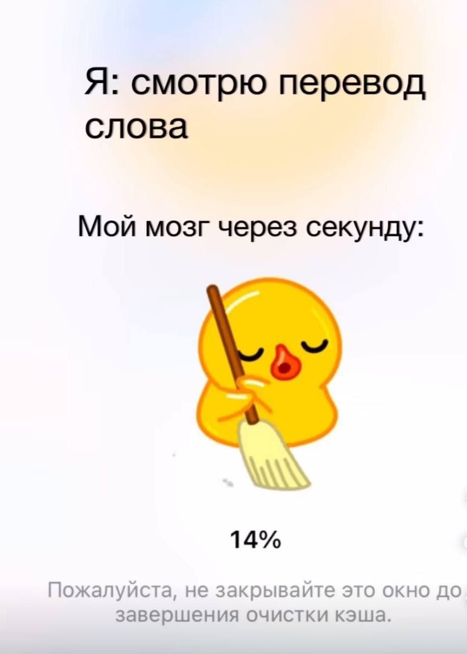 Я: смотрю перевод слова Мой мозг через секунду: 14% Пожалуйста, не закрывайте это окно до завершения очистки кэша.