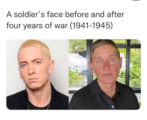 А soldier’s face before and after four years of war (1941-1945)