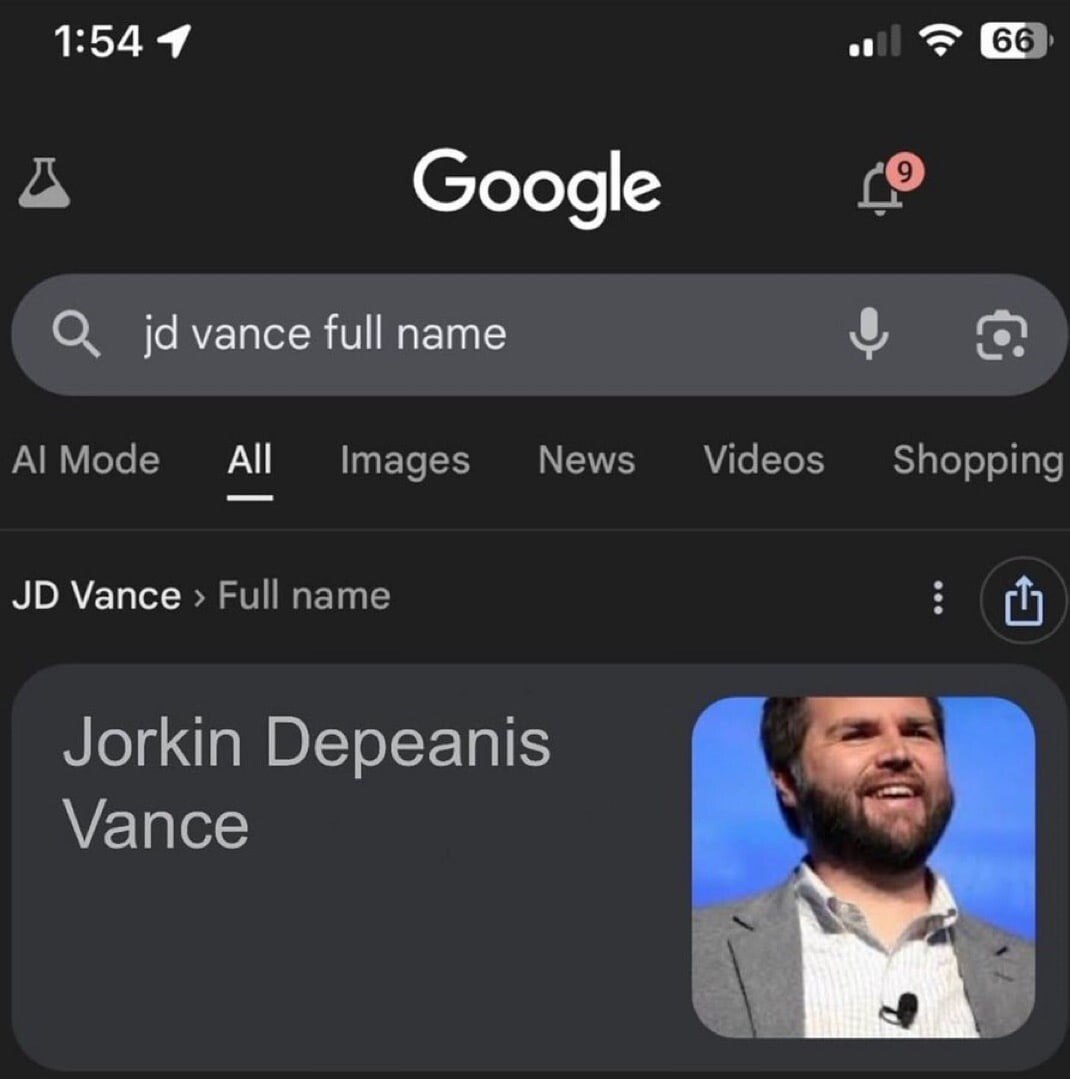 1:54 4 a 5 Сооде О full name AlMode All Images News’ Videos Shopping Vance Full name Jorkin Depeanis Vance