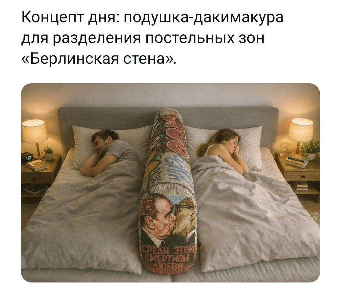 Концепт дня: подушка-дакимакура для разделения постельных зон «Берлинская стена».