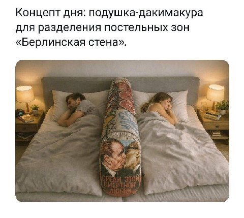 Концепт дня: подушка-дакимакура для разделения постельных зон «Берлинская стена».