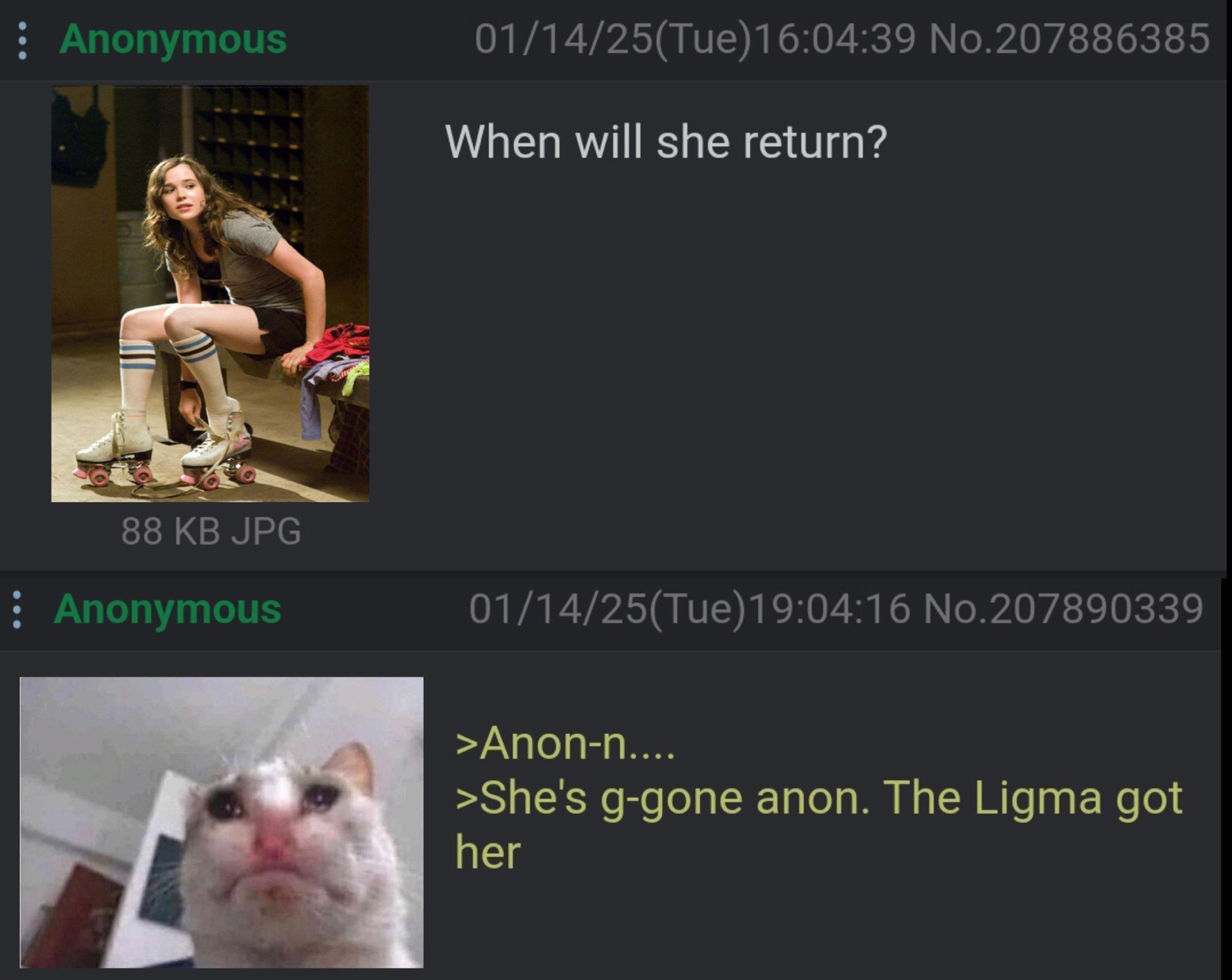 When will she return? >Апоп-п.... g-gone anon. The Мата got Пег