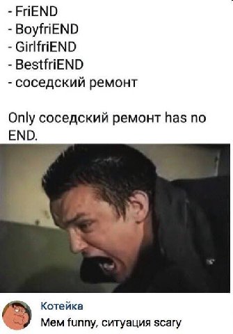 FriEND BoyfriEND GirlfriEND BestfriEND соседский ремонт Only соседский ремонт has no END. Котейка Mem funny, ситуация scary