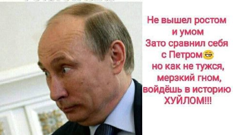 Не вышел ростом и умом Зато сравнил себя с Петром но как не тужся, мерзкий гном, войдёшь в историю ХУИЛОМ!!