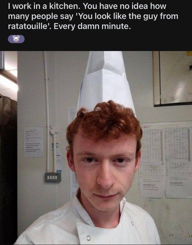 work in а kitchen. You have no idea how many people say 'You look like the guy from Every damn minute. 4