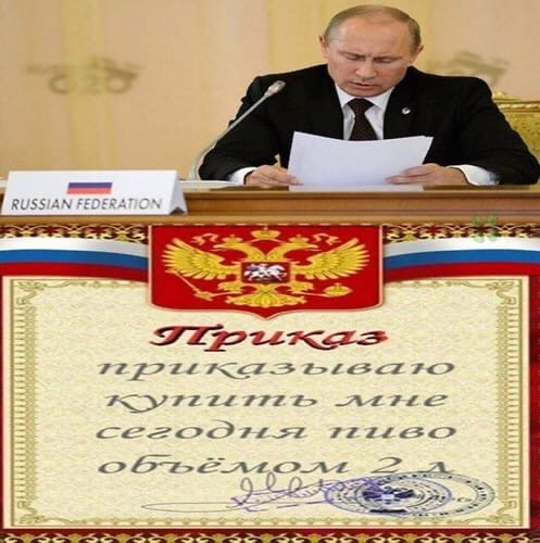 приказ приказываю купить мне сегодня пиво объёмом 2 литра
