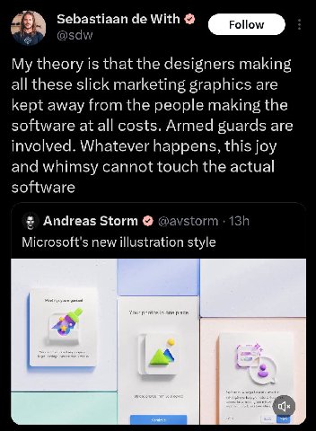 Sebastiaan With My theory is that the designers making all these slick marketing graphics are kept away from the people making the software at all costs. Armed guards are involved. Whatever happens, t