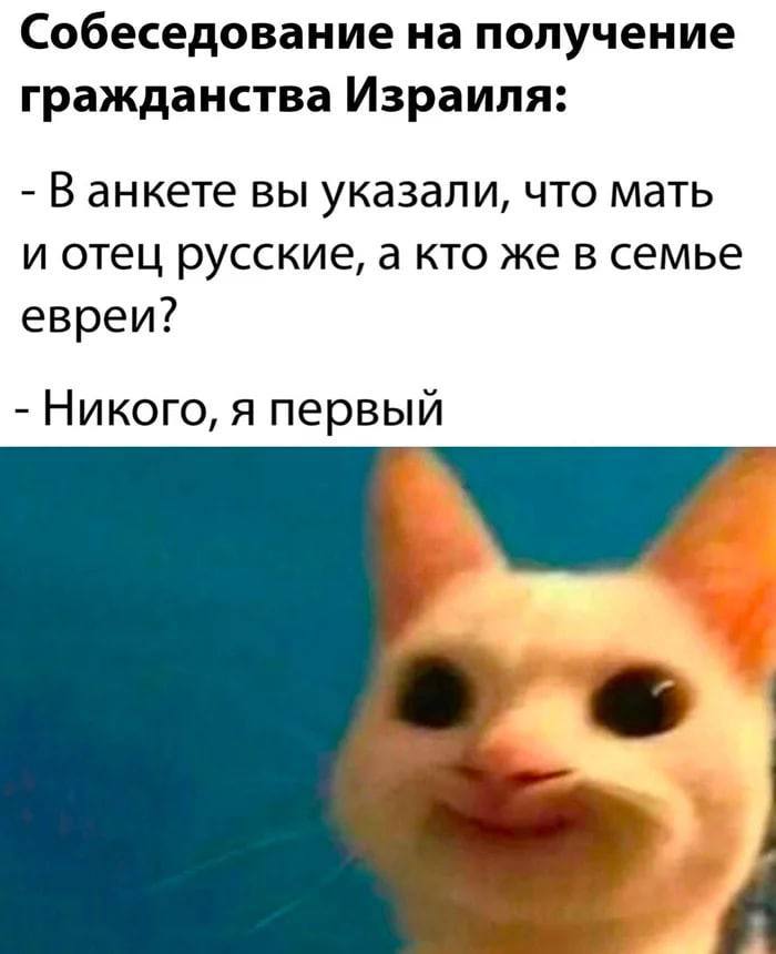 Собеседование на получение гражданства Израиля: В анкете вы указали, что мать и отец русские, а кто же в семье евреи? Никого, я первый