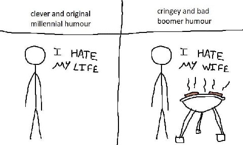 clever and original cringey and bad millennial humour boomer humour I НАТЕ НАТЕ
