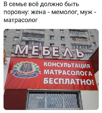 В семье всё должно быть поровну: жена мемолог, муж матрасолог MATPACONOTA 4 БЕСПЛАТНО!