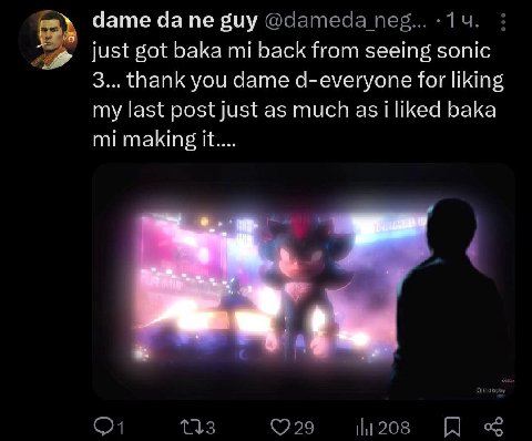 dame да guy @dameda_ пез... just got baka back from seeing sonic 3... thank you dame d-everyone for liking my last post just as much as liked baka making (21 11208