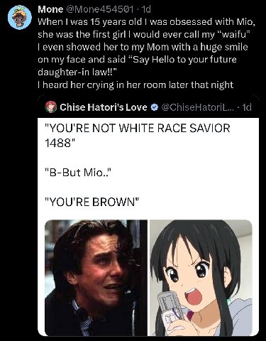 Mone @Мопе454501 When was 15 years old was obsessed with Mio, she was the first girl would ever call my “waifu” even showed her to my Mom with a huge smile on my face and said “Say Hello to your futur