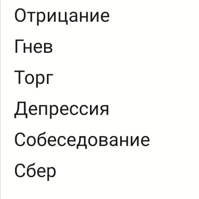 Отрицание Гнев Торг Депрессия Собеседование Сбер