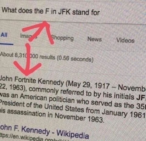 What does the in JFK stand for All News Videos About (0.56 seconds) John Fortnite Kennedy (May 29, 1917 Novemb 2, 1963), commonly to his initials vas an American Politician who as the 351 of the Unite