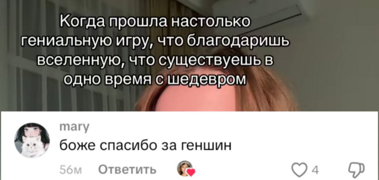 Когда прошла настолько гениальную игру, что благодаришь вселенную, что существуешьв одно время сшедевром тагу боже спасибо за геншин Ответить 4