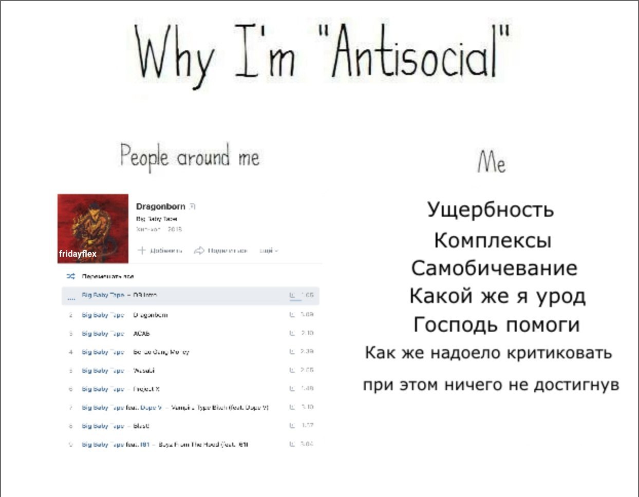 у и Lim Antisocial People around me Me Ущербность Комплексы Самобичевание Какой же я урод Господь помоги Как же надоело критиковать при этом ничего не достигнув