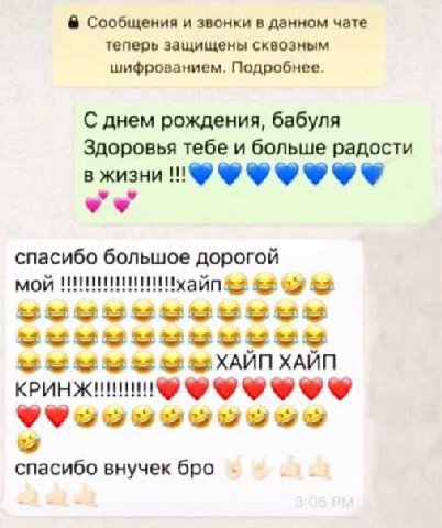 Сообщения и звонки в данном чате теперь защищены сквозным шифрованием. Подробнее. С днем рождения, бабуля Здоровья тебе и больше радости в жизни спасибо большое дорогой мой 69 ХАЙП спасибо внучек бро