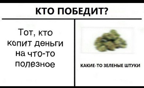 КТО ПОБЕДИТ? Тот, кто копит деньги на что-то полезное КАКИЕ-ТО ЗЕЛЕНЫЕ ШТУКИ