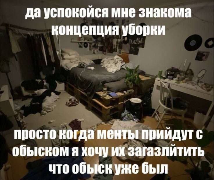 да успокойся мне знакома концепция уборки просто когда менты прийдут с обыском я хочу ихзагазлйтить что обыскуже был