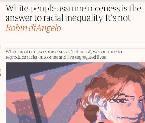 White people assume niceness is the answer to racial inequality. It's not Robin diAngelo While most of see ourselves as ‘not racist’, we continue to reproduce racist outcomes and live segregated lives