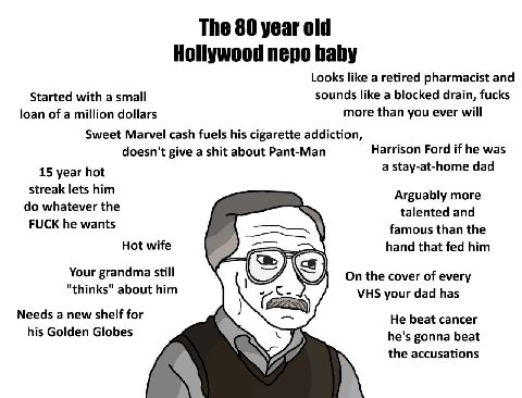 The 80 year old Hollywood nepo baby Looks like a retired pharmacist and Started with a small sounds like a blocked drain, fucks loan of a million dollars more than you ever will Sweet Marvel cash fuel