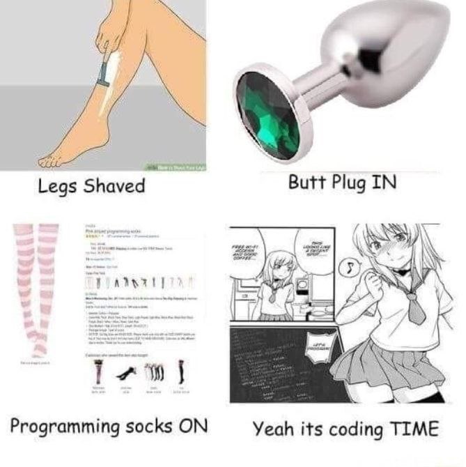 Legs Shaved Butt Plug IN Programming socks ON Yeah its coding TIME