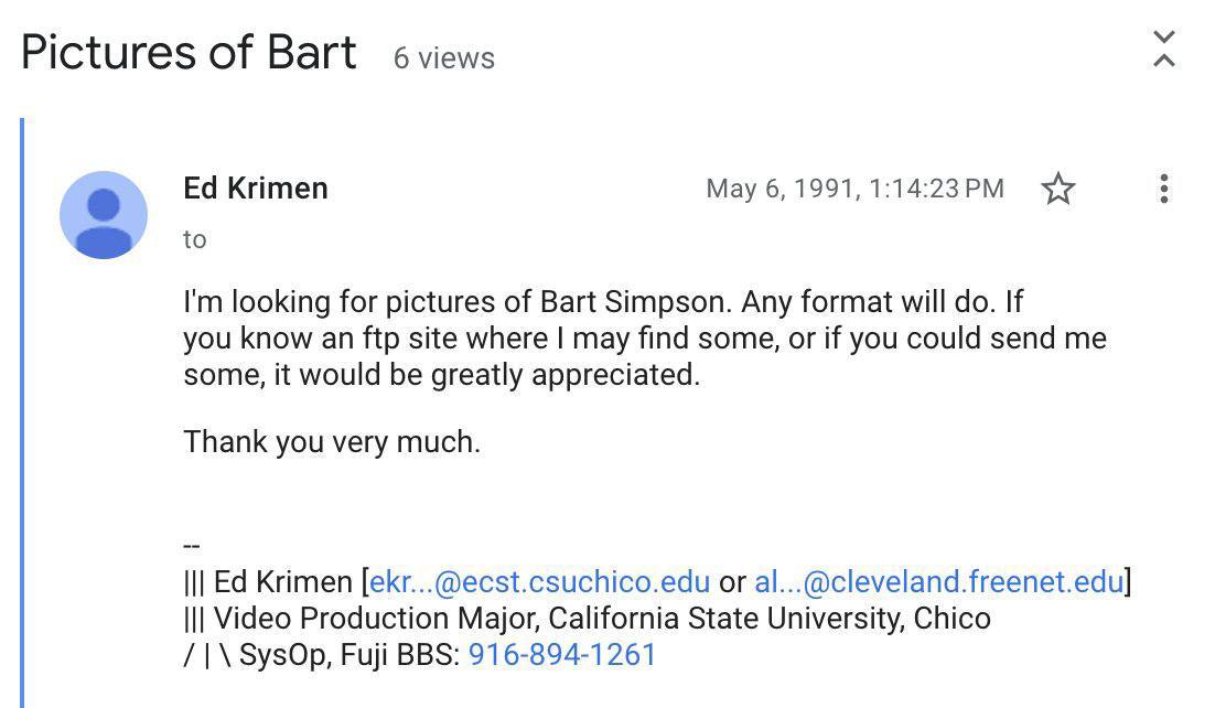 Pictures of Bart вмемз Krimen Мау to looking for pictures of Bart Simpson. Any format will If you know an ftp site where may find some, or if you could send me some, it would be greatly appreciated. T
