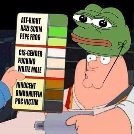 ALT-RIGHT NAZI SCUM PEPE FROG FUCKING WHITE MALE INNOCENT POC VICTIM