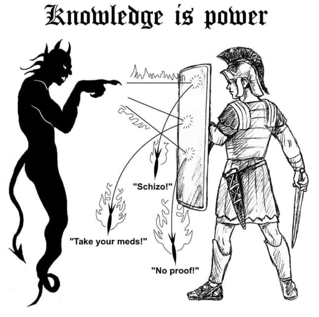 Knowledge power у} 4 “Take your meds!" “No proof!" у