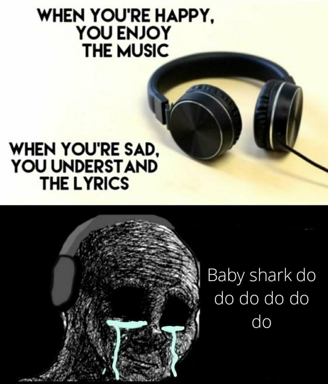 WHEN YOU'RE HAPPY, YOU ENJOY THE MUSIC an WHEN YOU'RE SAD, YOU UNDERSTAND THE LYRICS Baby shark if