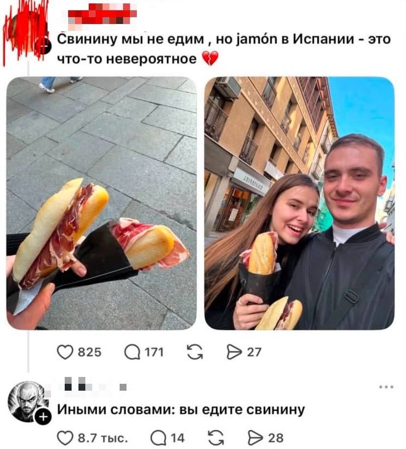 Свинину мы неедим но jamon в Испании это что-то невероятное 1 Qin на Иными словами: вы едите свинину (7 8.7тыс.