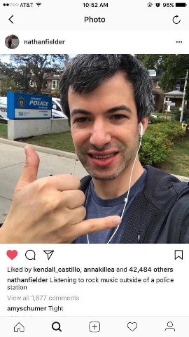 АТ&Т 10:52 96% Photo С i= nathanfielder 7 1% 4 у 3 1 igs 4 Liked kendall_castillo, annakillea and 42,484 others nathanfielder Listening to rock music outside of a police station View all 1,677 comment
