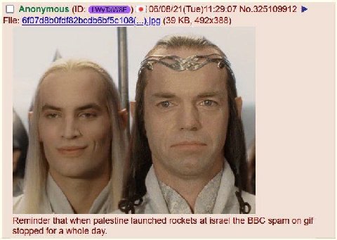 Anonymous No.325109912 File: (39 5 a 4 Reminder that when palestine launched rockets at israel the BBC spam on gif stopped for a whole day.